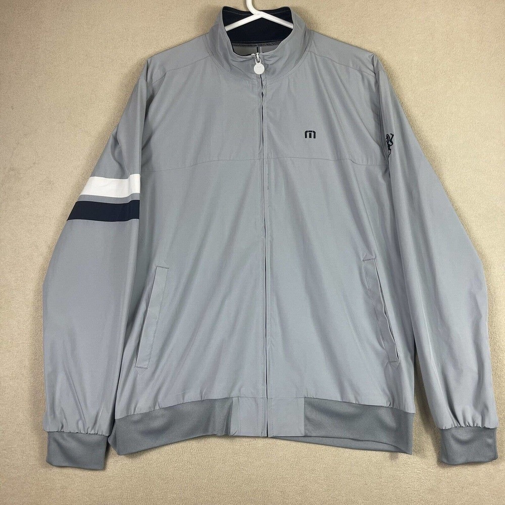Travis Mathew Mens L Windbreaker Jacket Gray Lightweight Pockets Embroidered‎